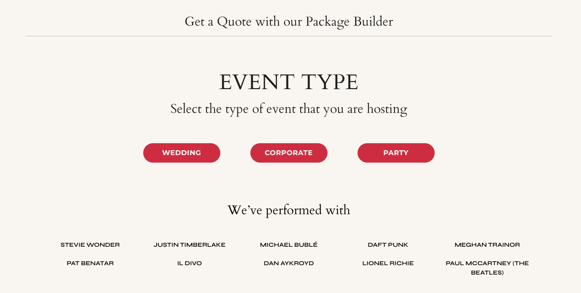 event type selection